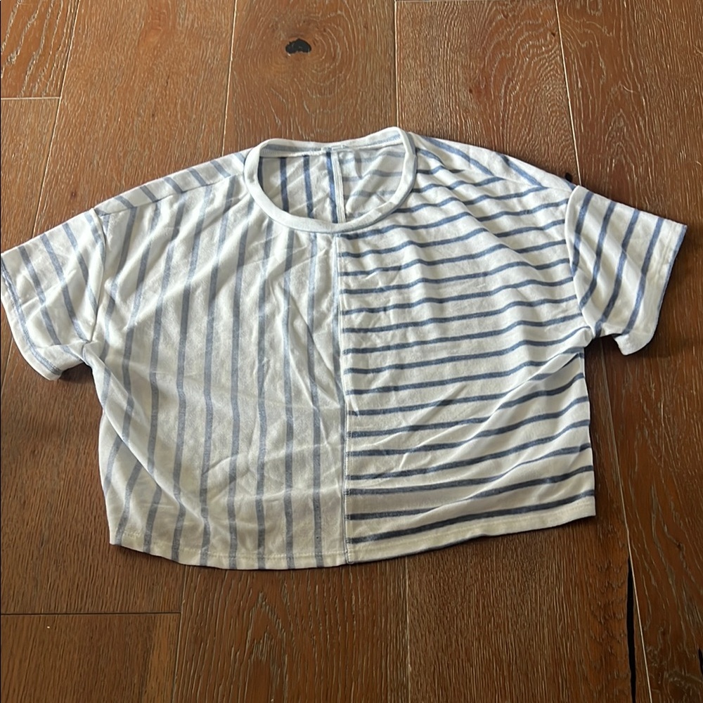 Francesca's Collections Blue and White Striped Crop Top